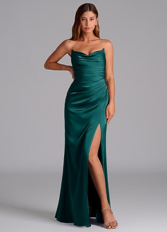 Azazie Claudelle Bridesmaid Dresses Peacock Mermaid Strapless Stretch Satin Dress image5
