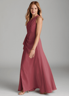 Azazie Maive Junior Vestido de Merlot de Gasa de Corte En A con Plisado image5