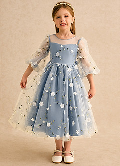 Azazie Elowen Sukienki dla dziewczynek sypiących kwiaty Linia A Dekolt w kształcie serca Sznurówka Długość herbaty Sukienka image1