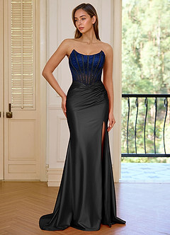 Valeria Black Strapless Satin Mermaid Rhinestones Corset Prom Dress image5