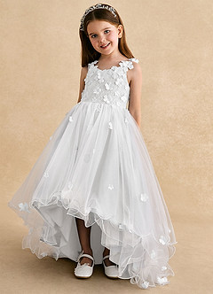 Azazie Celia Flower Girl Dresses White A-Line Lace Tulle Dress image6