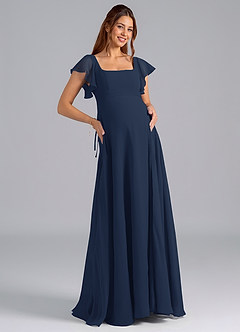 Azazie Bondi Maternity Bridesmaid Dresses A-Line Ruched Chiffon Floor-Length Dress image1