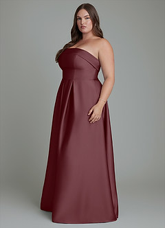 Azazie Lucienne Bridesmaid Dresses Sangria A-Line Strapless Stretch Satin Convertible Dress image11