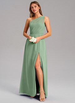 Azazie Phaedra Bridesmaid Dresses Matcha A-Line One Shoulder Chiffon Dress image4