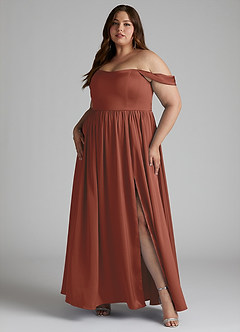 Azazie Morana Final Sale Auburn A-Line Off the Shoulder Stretch Satin Convertible Dress image12