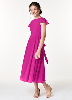 Azazie Payton Junior Vestido de Fucsia de Gasa de Corte En A con Lazo image5