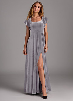 Azazie Bondi Bridesmaid Dresses French Lilac A-Line Side Slit Velvet Dress image1