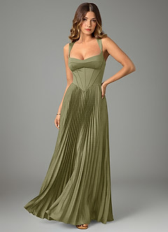 Azazie Avenelle Bridesmaid Dresses Pistachio A-Line Corset Stretch Satin Dress image1