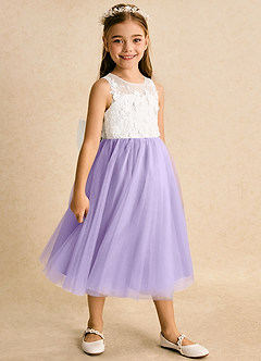 Azazie Lina vestidos de niña de las flores Vestido de Marfil Lila de Encaje de Princesa image3