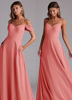 Azazie Marley Bridesmaid Dresses Coral A-Line Off the Shoulder Chiffon Convertible Dress image7