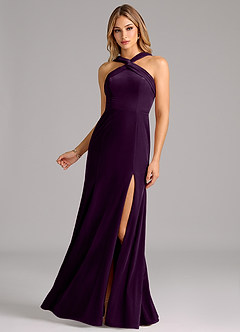 Azazie Rue Bridesmaid Dresses Grape A-Line Pleated Velvet Dress image1