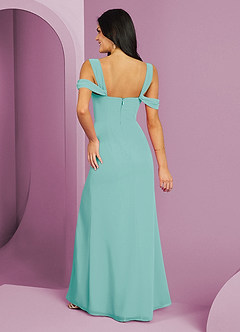 Barbie ♥ Azazie Bridesmaid Dresses Aqua A-Line Off the Shoulder Chiffon Dress image6
