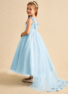 Azazie Lorita Blumenmädchenkleider A-Linie Mit Perlen Tüll Kleid Himmelblau image3