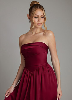 Azazie Zena Bridesmaid Dresses Burgundy A-Line Strapless Stretch Satin Dress image3