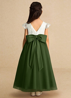 Azazie Pookie Flower Girl Dresses Olive A-Line Lace Tulle Dress image5