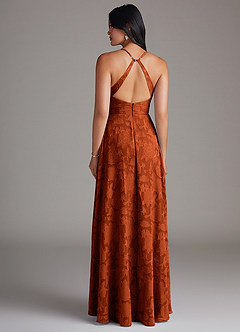 Azazie Davis Bridesmaid Dresses Paprika A-Line Pleated Floral Burnout Dress image2