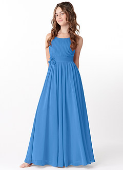Azazie Astrid Junior Blue Jay A-Line Floral Chiffon Dress image3