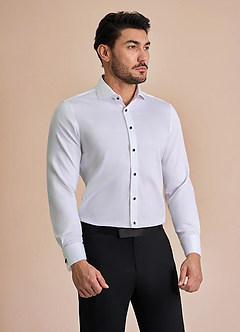front Henry White Stud-Front Cotton Tuxedo Shirt