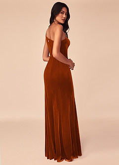 Azazie Kala Bridesmaid Dresses Burnt Orange A-Line One Shoulder Velvet Dress image4