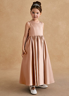 Azazie Bettie Final Sale Champagne Rose A-Line Bow Matte Satin Dress image4