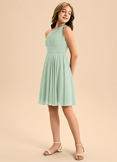 Azazie Charlize Junior Vestido de Agave de Gasa de Corte en A con Plisado image4