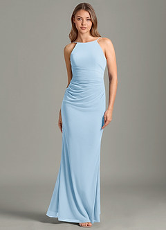 Azazie Sorcha Bridesmaid Dresses Sky Blue Mermaid Pleated Mesh Dress image4