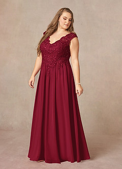 Azazie Amethyst vestidos de madre de la novia Vestido de Borgoña de Gasa de Corte En A con Lentejuelas Cuello V image12
