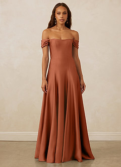 Christian Siriano Bridal for Azazie 1002 Robes de demoiselle d'honneur Robe Trapèze Convertible en Satin extensible Épaule décolletée Rose De Cèdre image2