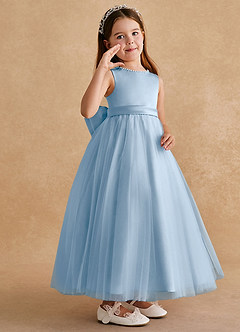 Azazie Cookie Flower Girl Dresses Powder Blue A-Line Bow Tulle Dress image2