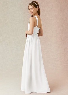 Azazie Jiya Junior A라인 주름진 쉬폰 플로어 길이 주니어 신부 들러리 드레스 image3