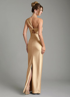 Azazie Margot Robes de demoiselle d'honneur Robe Fourreau en Satin extensible Une épaule Champagne image2