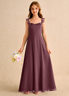 Azazie Chip Girls Formal Blumenmädchenkleider A-Linie ärmellos Chiffon Kleid Sangria image3