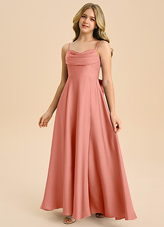 Azazie Bear Junior Coral A-Line Sweetheart Neckline Stretch Satin Dress image4