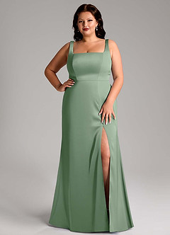 Azazie Frostine Bridesmaid Dresses Matcha A-Line Bow Stretch Satin Dress image12