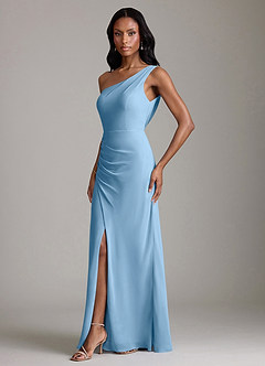 Azazie Madelyn Bridesmaid Dresses Steel Blue Mermaid One Shoulder Chiffon Convertible Dress image6