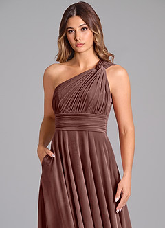 Azazie Charlize Bridesmaid Dresses Espresso A-Line One Shoulder Velvet Dress image6