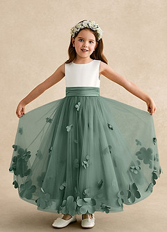 Azazie Vi Flower Girl Dresses Eucalyptus A-Line Sleeveless Tulle Dress image5