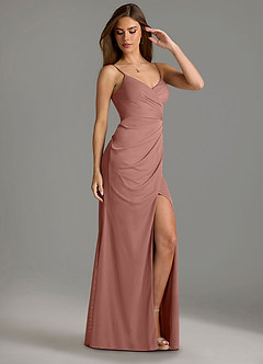 Azazie Maci Robes de demoiselle d'honneur Robe Fourreau en Maille Plissée Rose De Cèdre image3