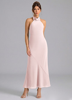 Azazie Velli Bridesmaid Dresses Blushing Pink Mermaid High Neck Chiffon Dress image5