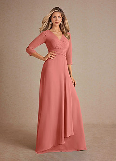 Azazie Mayfield Mère de la mariée Robes Robe Trapèze en Mousseline de soie Plissée Rose Saumon image4