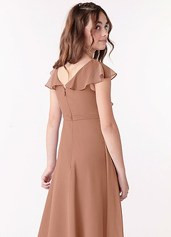 Azazie Posie Junior A-Linie Gestreift Chiffon Kleid Champagner Rosa image5
