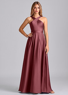 Azazie Dixie Bridesmaid Dresses Desert Rose A-Line Pleated Stretch Satin Dress image3