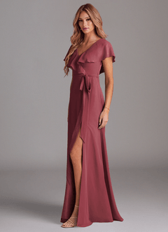 Azazie Lainey Bridesmaid Dresses Merlot A-Line with Pockets Chiffon Dress image4