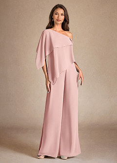 Azazie Halima Abiti per la Madre della Sposa Abito Tuta Pantaloni in Chiffon Spacco Laterale Rosa Cipria image7