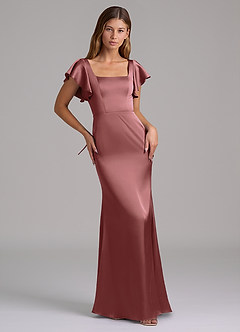 Azazie Elkie 신부 들러리 드레스 인어 스퀘어 네크라인 스트레치 새틴 바닥 길이 드레스 image5