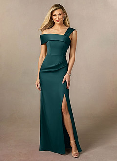 Azazie Laramie Mère de la mariée Robes Robe Sirène en Satin extensible Plissée Vert Pin image1