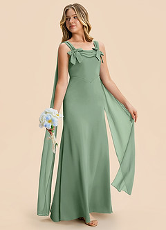 Azazie Chelsea Junior Matcha Sheath Pleated Stretch Satin Dress image5