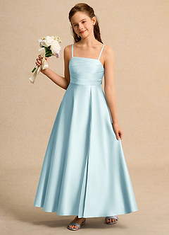 Azazie Pebbles Girls Formal Blumenmädchenkleider A-Linie Plissee Matte Satin Kleid Seegrün image1