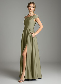 Azazie Melanie Suknie dla druhen Linia A Zza ramienia Satyna elastyczna Do ziemi Sukienka image4