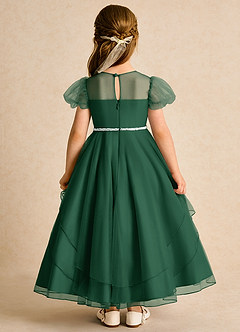 Azazie Duckie Flower Girl Dresses Dark Green Ball-Gown Pleated Tulle Dress image5